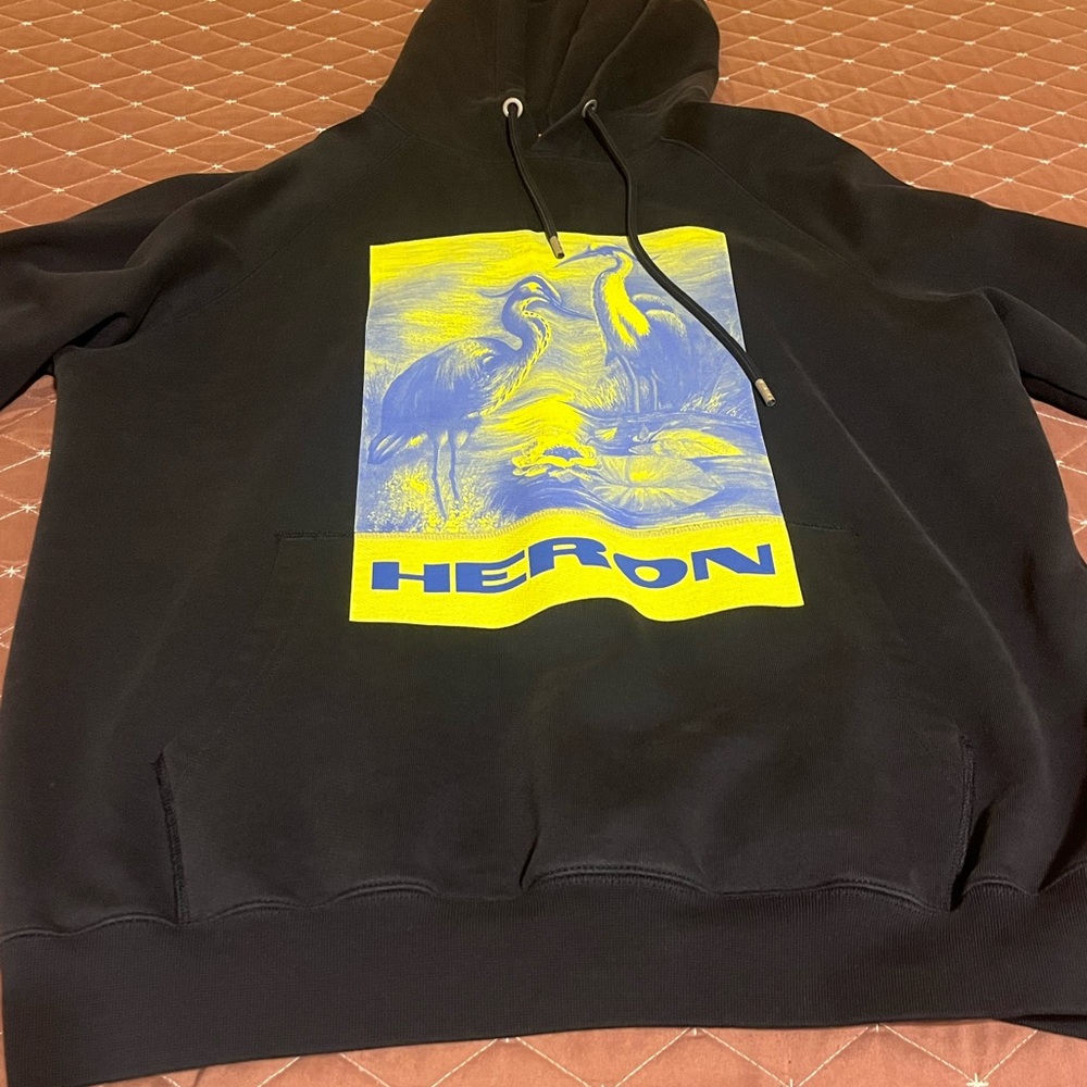 Heron Preston Black Sweater with Yellow Heron Graphic